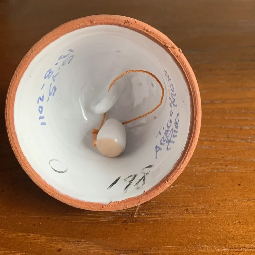 Mexican Talevera Pottery Small Bell signed T. Aragon 8/13/2011 EUC - Picture 4 of 7